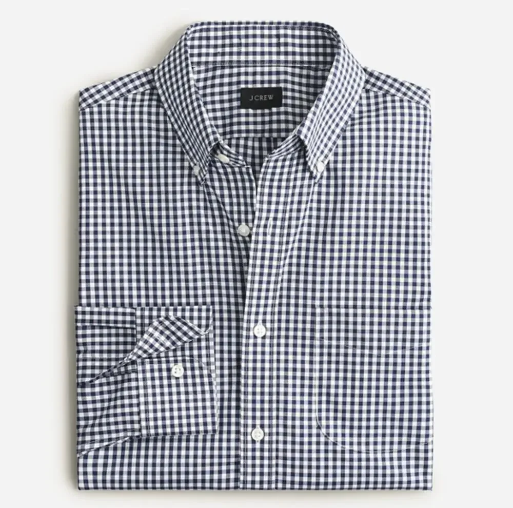J.Crew Slim Bowery Wrinkle-Free Stretch Cotton Shirt Mens XS Blue White Gingham